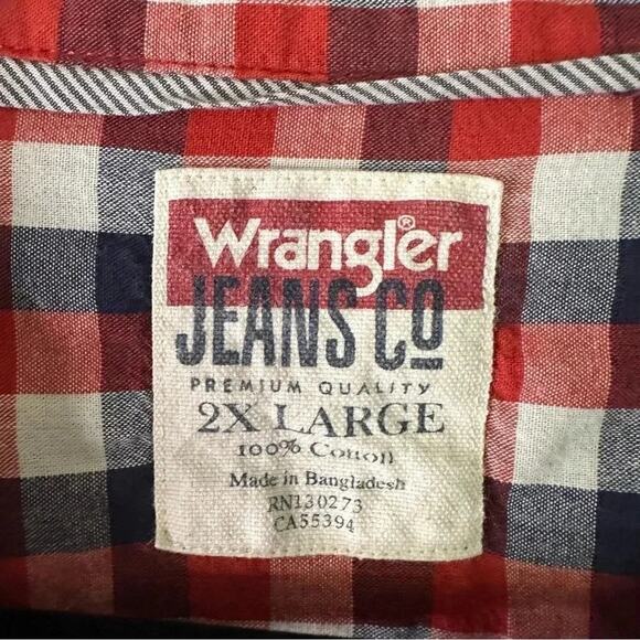 Wrangler plaid button-down cotton shirt red white & blue western - Picture 2 of 7